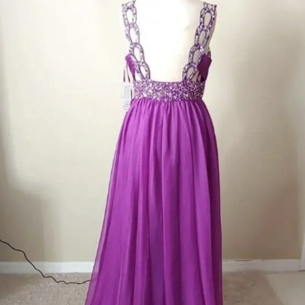 NWOT Tag Nina Canacci Long Gown in Purple - Picture 3 of 4